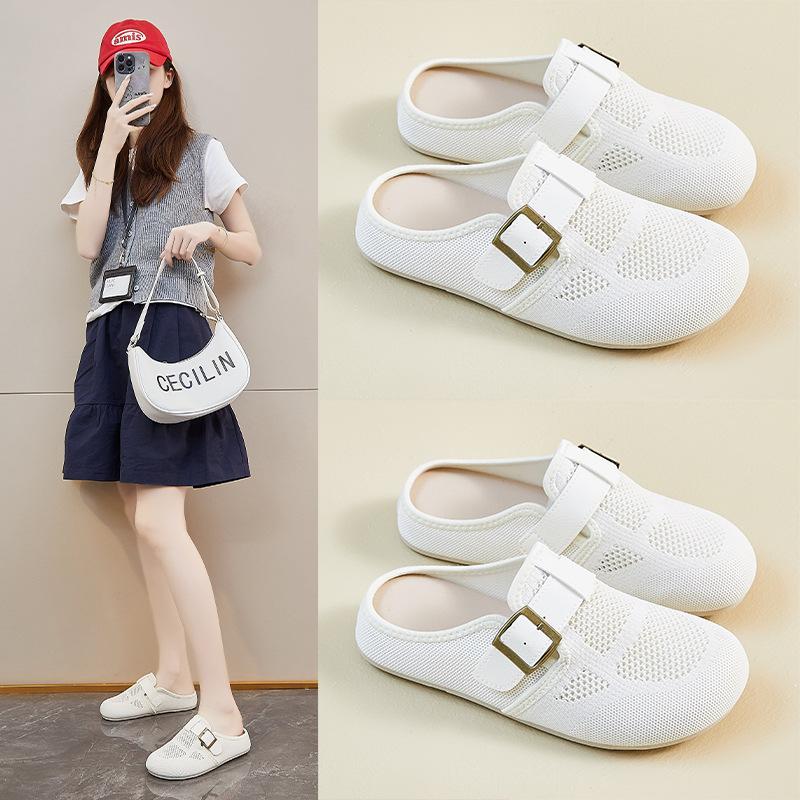 New Summer Small White Shoes Korean Style Female Student Lazy Person Pedals Half-support Casual Shoes Street Shot