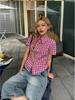 Women's Summer Retro Plaid Slim Fit Short-Sleeve Shirt - Versatile & Casual