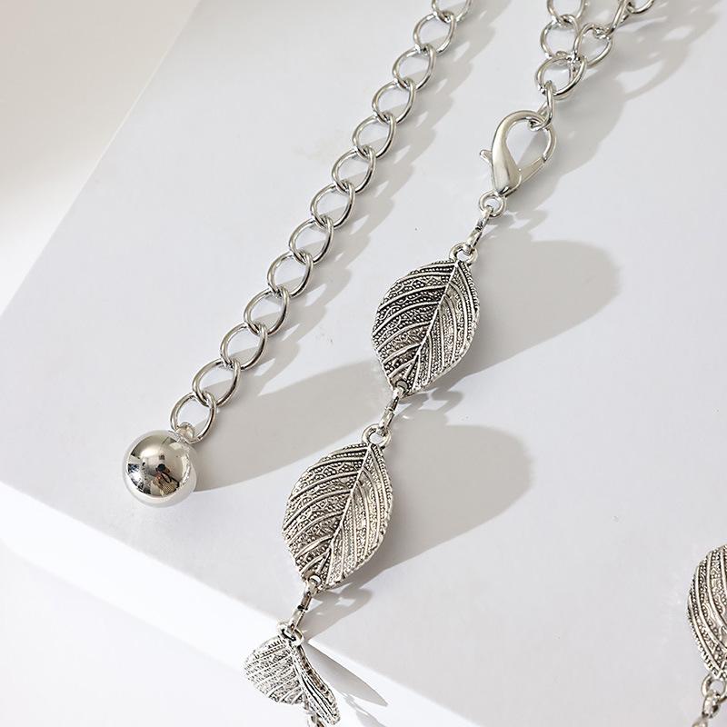 New European and American Women's Leaves Texture and Texture Fashionable Metallic Silver Women's Waist Chain Spring and Summer Versatile