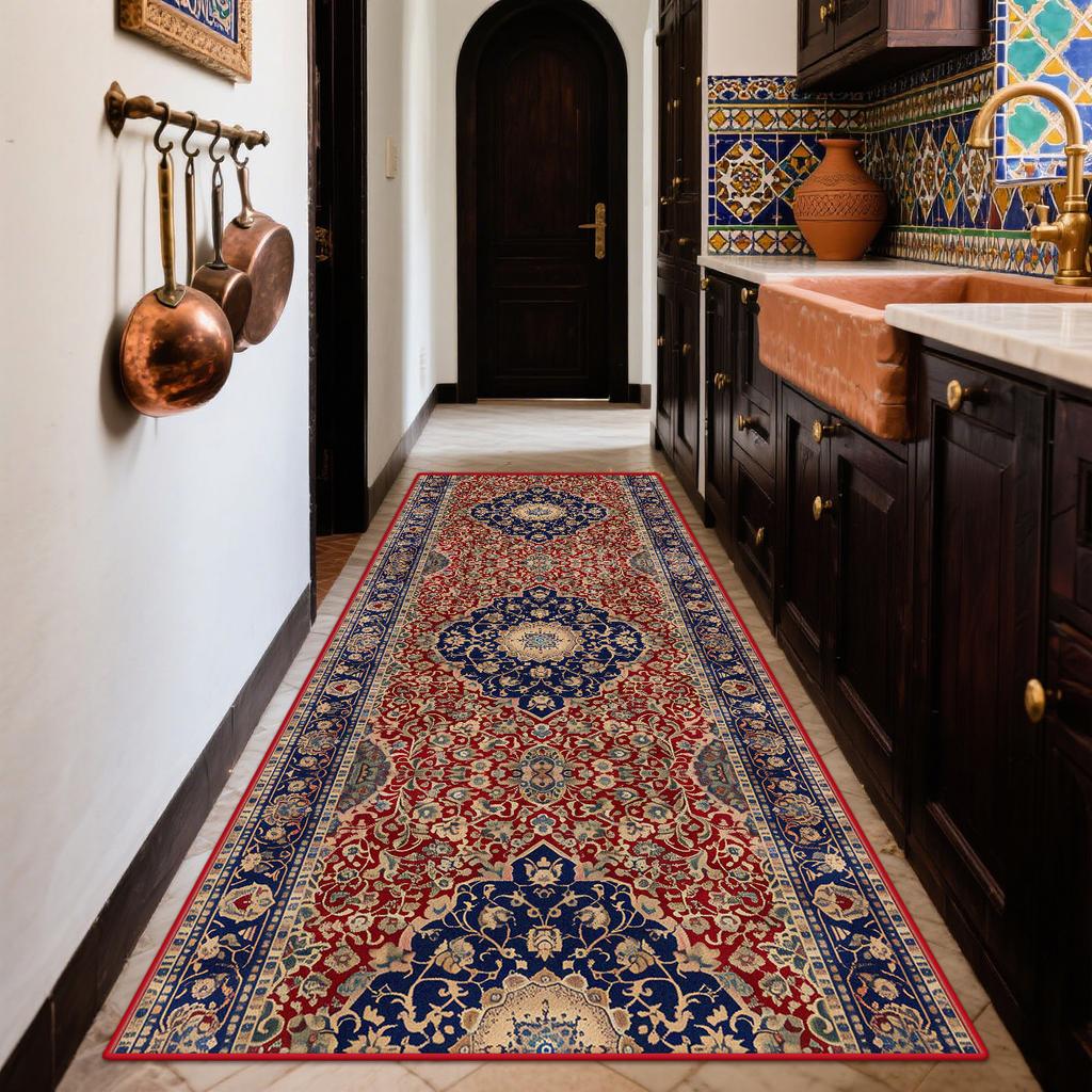 Boho Retro Long Runner Carpets Home Decoration Kitchen Entryway Non-slip Rug Bedroom Living Room Corridor Floor Mat Easy Clean