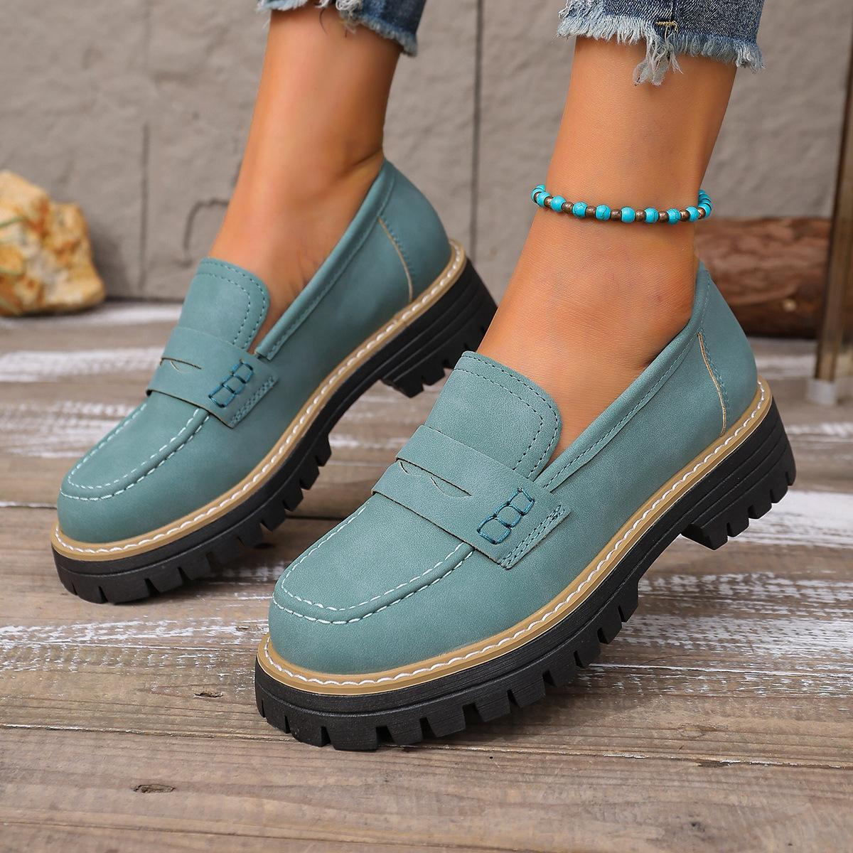 

Жіночі лофери на масивному підборі широкого розміру - Замшеві ретро британського стилю взуття без шнурівки на весну/осінь, повсякденні платформи 43 зелений