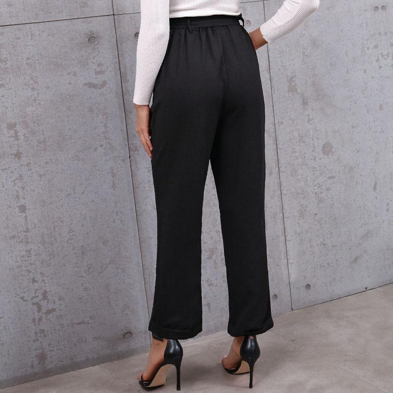 VEZFAA Women's Fashion Casual Solid Color Print High Waist Trousers Pants & Capris