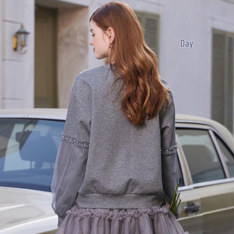 Women's 3D Floral Mesh Panel Loose Sweatshirt