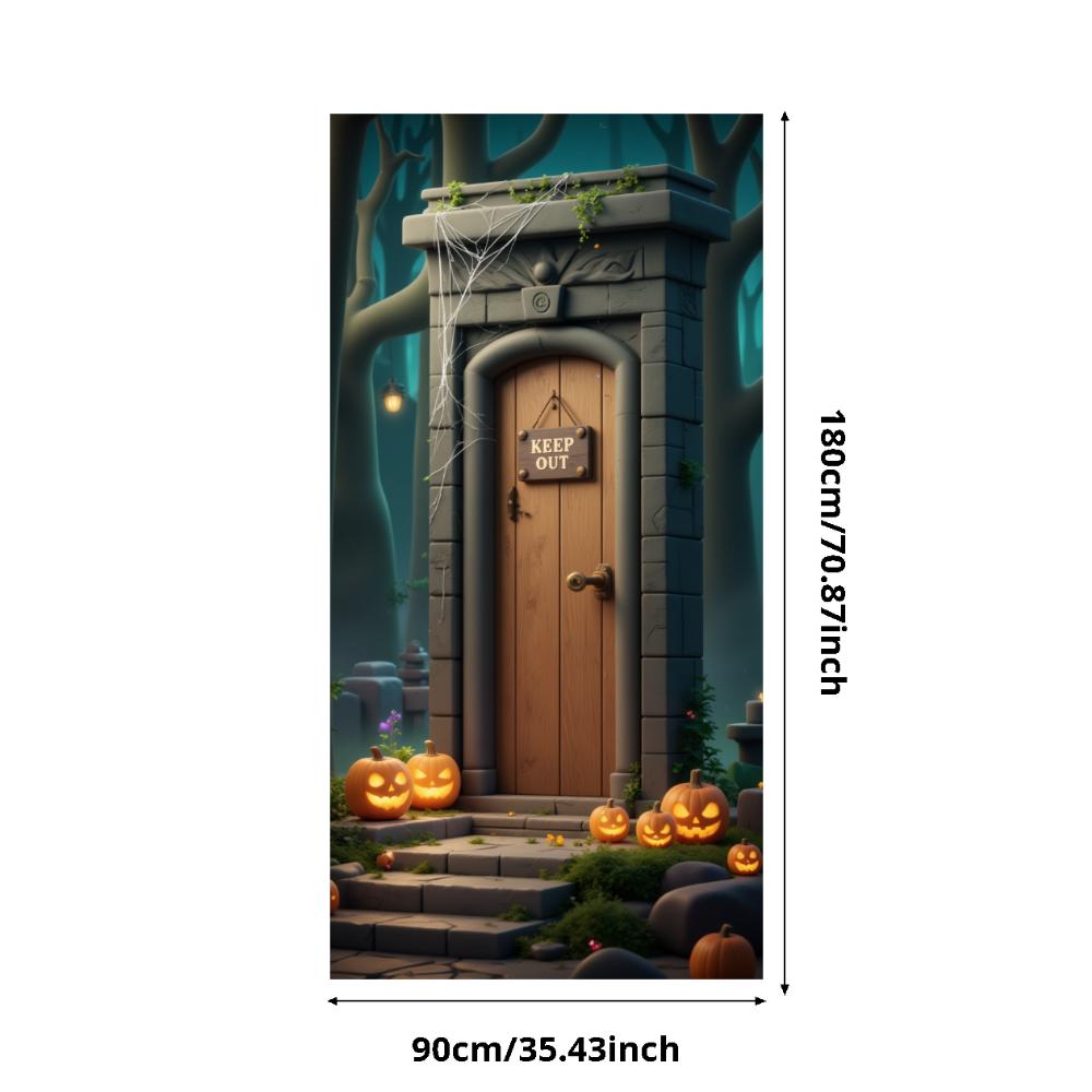 Party Backdrop Jack O'Lantern Event Banner Haunted House Banner Wooden Door Halloween Banner For Holiday Decor Haunted House