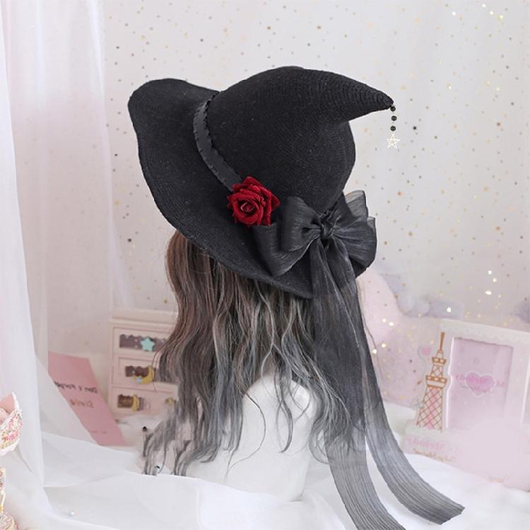 Halloween Lolita Witch Hat Rose Big Bow Gifts Dress Party Witches for Head Ornam