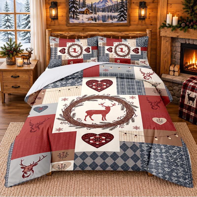 Christmas 3Pcs Bedding Set 1 Bed Sheet 2 Pillowcases Printed Bedroom Bedding Holiday Gift