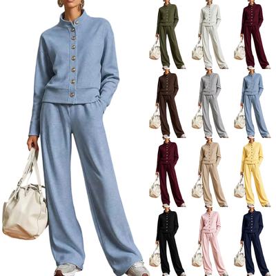 Women's 2 Piece Outfit Set Color Stand Collar Zip Up Hoodie Sweatshirt and Wide Leg Pants Casual Wear