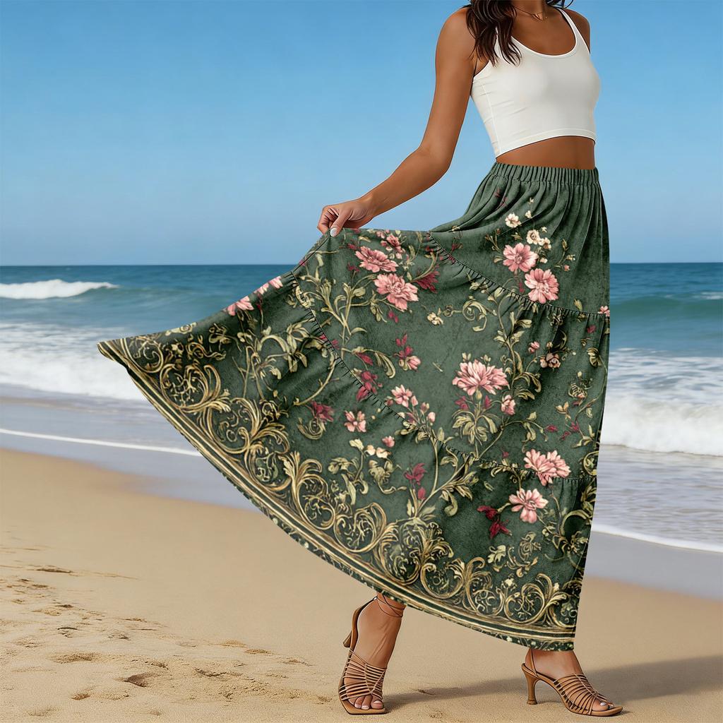 Women's Casual High Waist Drawstring A-line Skirt Color Skirt With Pockets