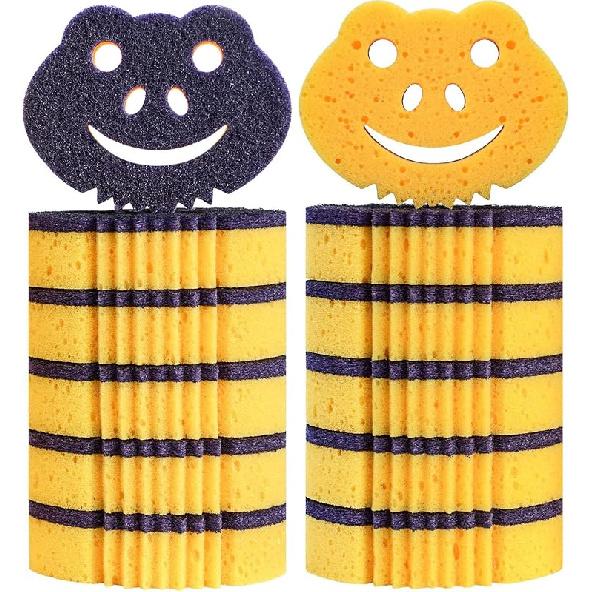 SmilePowo 12 Pack Frog Dual-Sided Multi-Functional Premium Cleaning Sponges,Scrub Sponges,Dishwashing Sponge for Heavy Duty Scouring 12