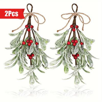 2pcs Classic Style Artificial Mistletoe Garland No Electricity Required Featherless Ideal For Christmas Tree Fireplace Cloak Decoration Perfect