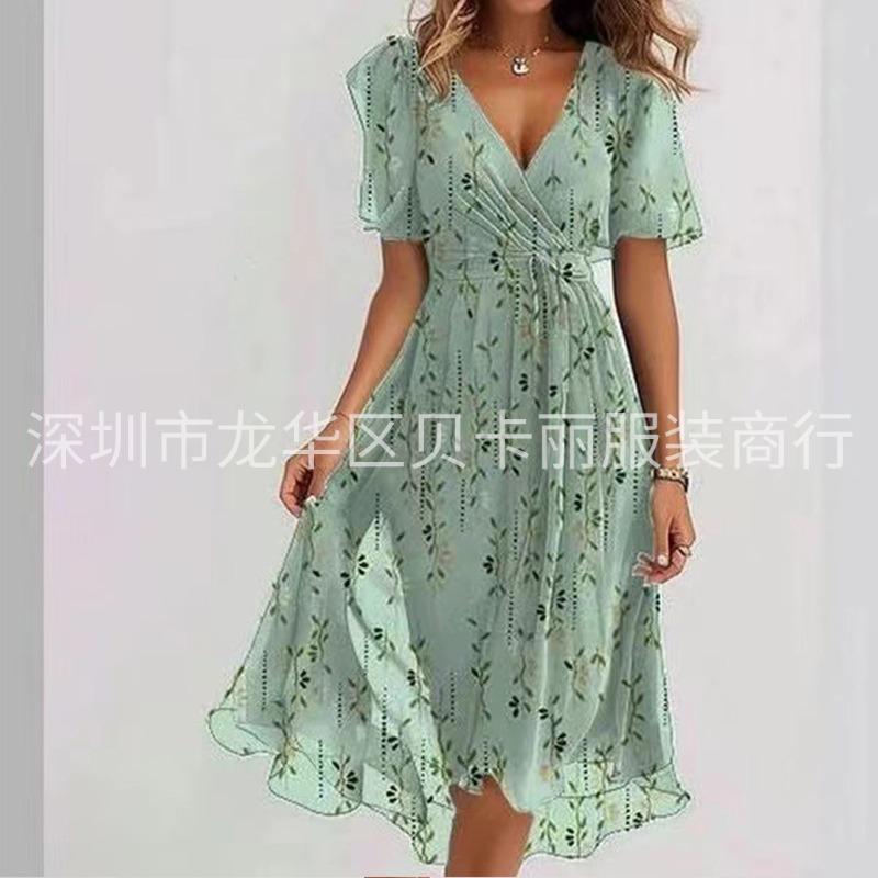GMXIA Women's Fashion Summer Spring Short Sleeve V-Neck Casual Dresses