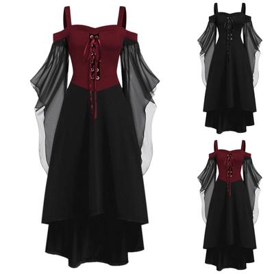 Women's Fashion Halloween Performance Costume Vintage Gothic Colour Patchwork Dresses
