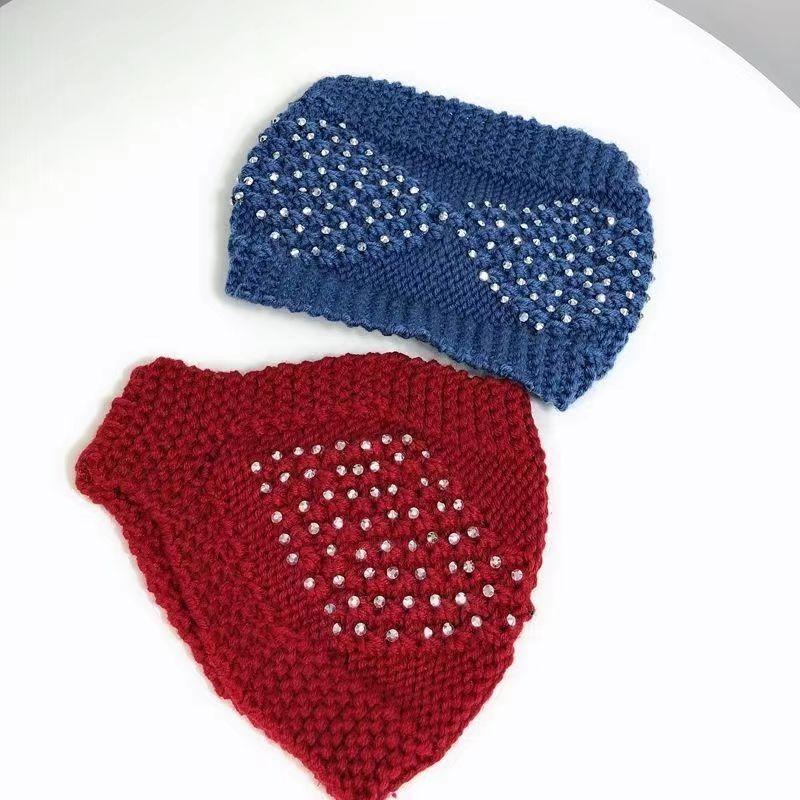 Meier Women's fall/winter knit beanie, headband hat, turban hat, open top hat - handmade with rhinestone embellishments