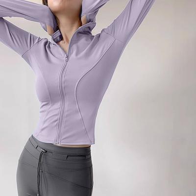 Elastic Not Tight Pilates Jacket Women's Waist Skinny Stand Neck Zipper Yoga Long Sleeve Indoor Training Outdoor Women