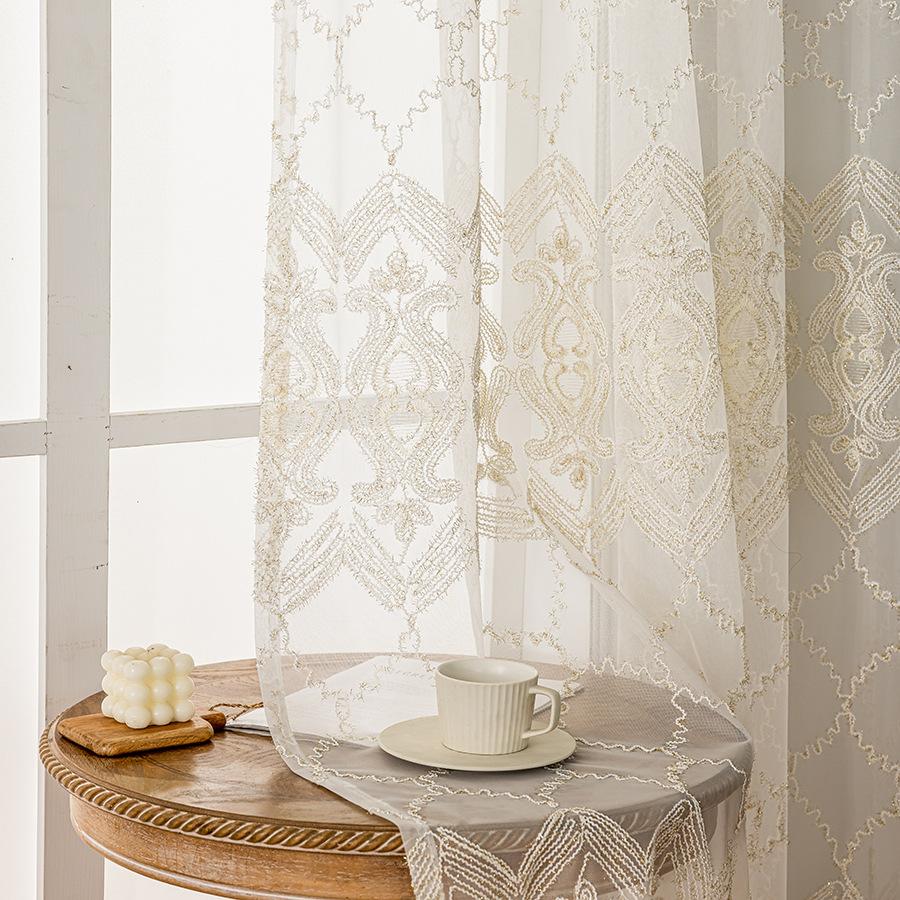 Fenstergitter Stickerei Gaze Vorhang Wohnzimmer Schlafzimmer Balkon Lichtdurchlässigkeit Fertiger Vorhang Europäisch Modern Schlichtheit