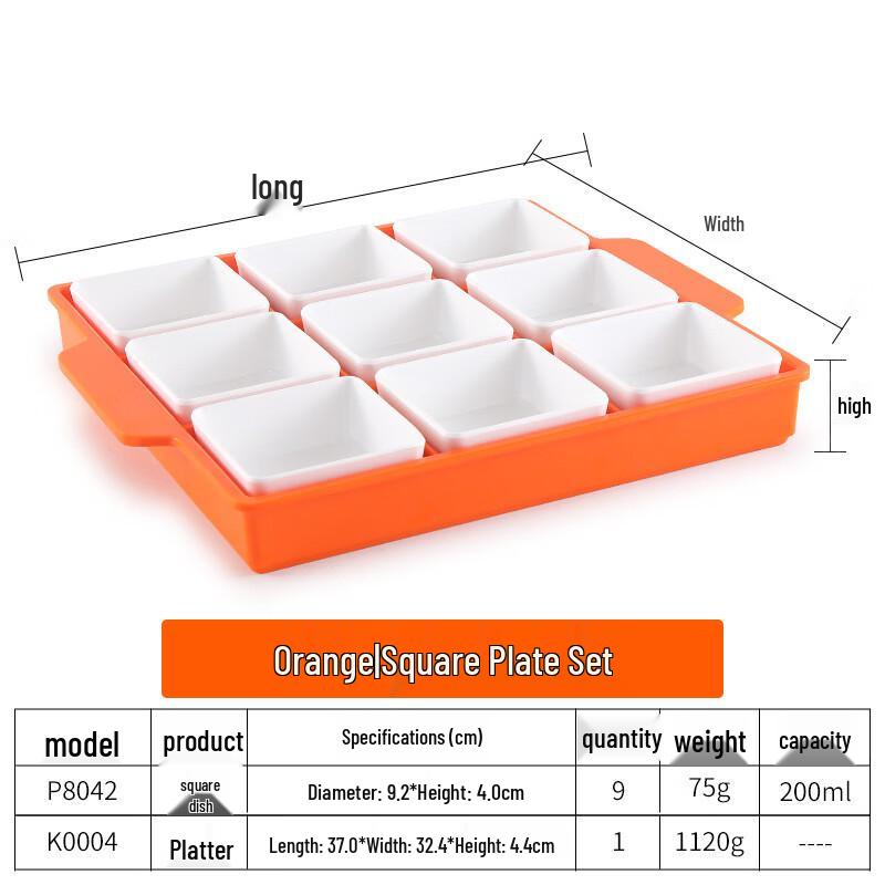 Handun Orange 9-Grid Melamine Dinnerware Set