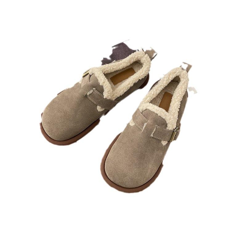 Korean Version 2025 Winter Velvet Warm Snow Cotton Shoes Round Head Thick Sole Shallow Mouth One Pedal Lazy Loafer Cotton Shoes