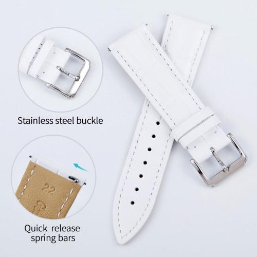 BINLUN Leather Watch Band, Quick Release, Replacement Strap for Men and Women, Crocodile Leather Pattern, Smartwatch Strap (18mm, White)