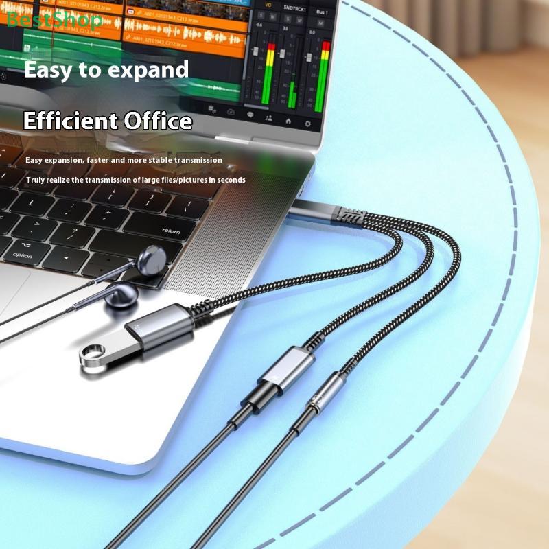 3 In 1 60W Charging Headphone Adapter Type C To Dual Type C/3.5mm Jack Audio Adapter Cable