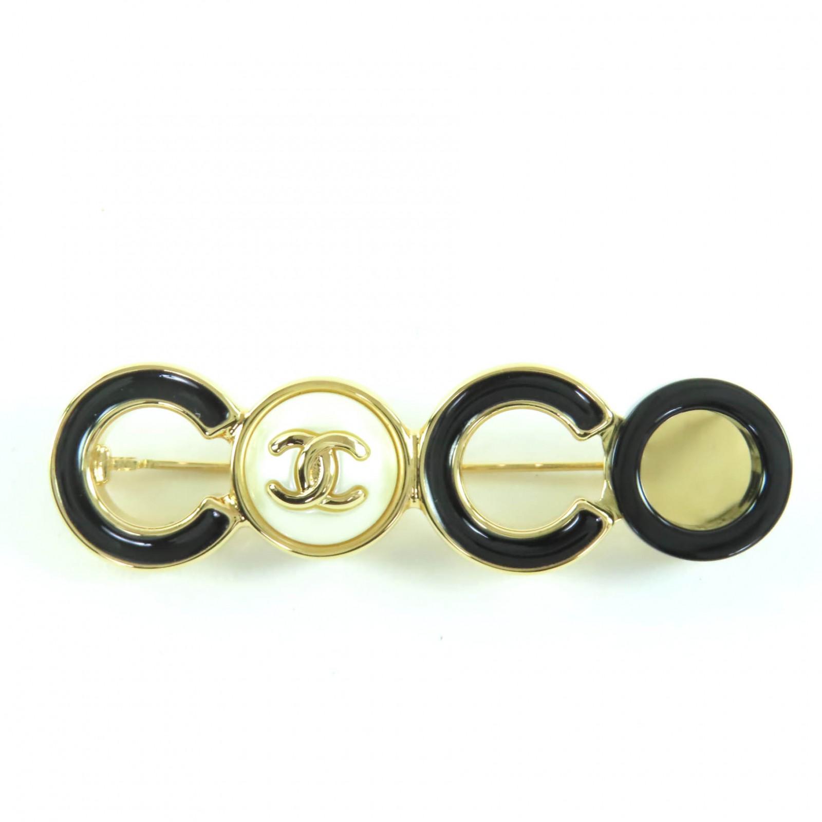 

Excellent CHANEL Brooch COCO Mark with fake pearls COCO Black gold Women B24B Used