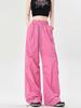 American Style Women's Rose Red Quick-Dry Wide-Leg Cargo Pants for Summer
