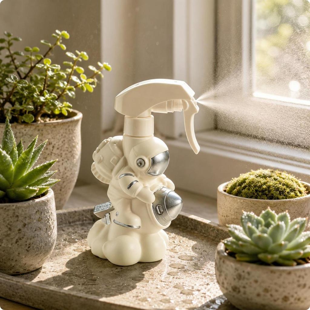 Astronaut Watering White Spray Bottle Silver Details 2in1 Can