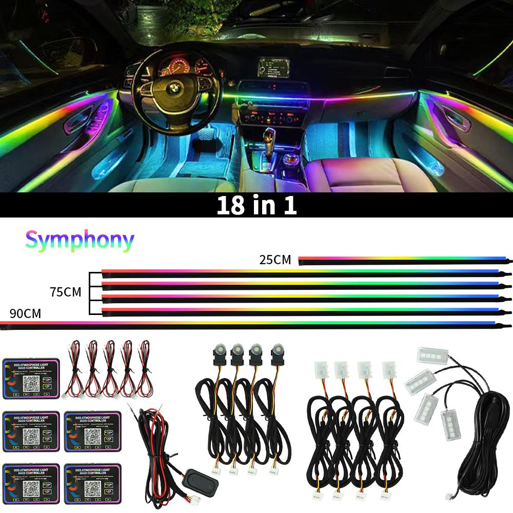 Atmosphere Lamp 12V Led Car Ambient Lights 64 Color RGB Symphony Car Interior Rainbow Streamer Acrylic Strip Light APP Control
