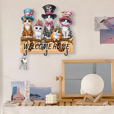 Wooden Special Shape Welcome Home Dog DIY Diamond Painting Art Hooks 3 Hooks Diamond Painting Hook Rail for Beginners Adults
