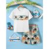3D printed boys' short sleeved shorts set, versatile and fashionable casual set for spring and autumn