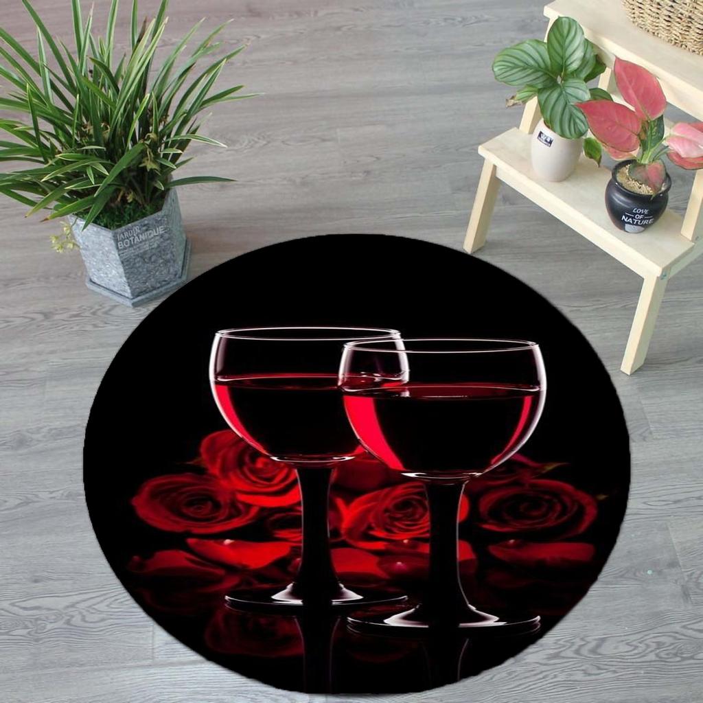 Rose And Wine Round Rug Soft Thickened Kitchen Floor Mat Waterproof Non-slip Oil-proof Floor Mat Runner Rug
