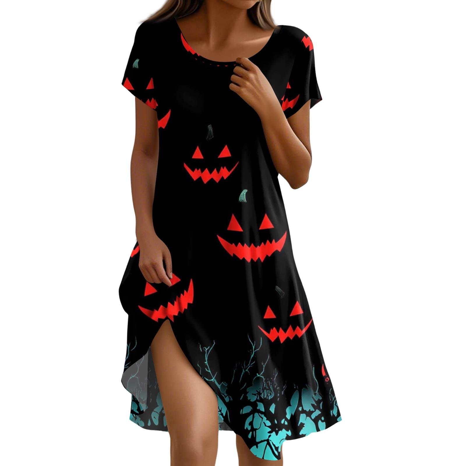 

Short Sleeve Dress For Women Casual Loose Fit Summer Sundress Print Dress With Pockets L