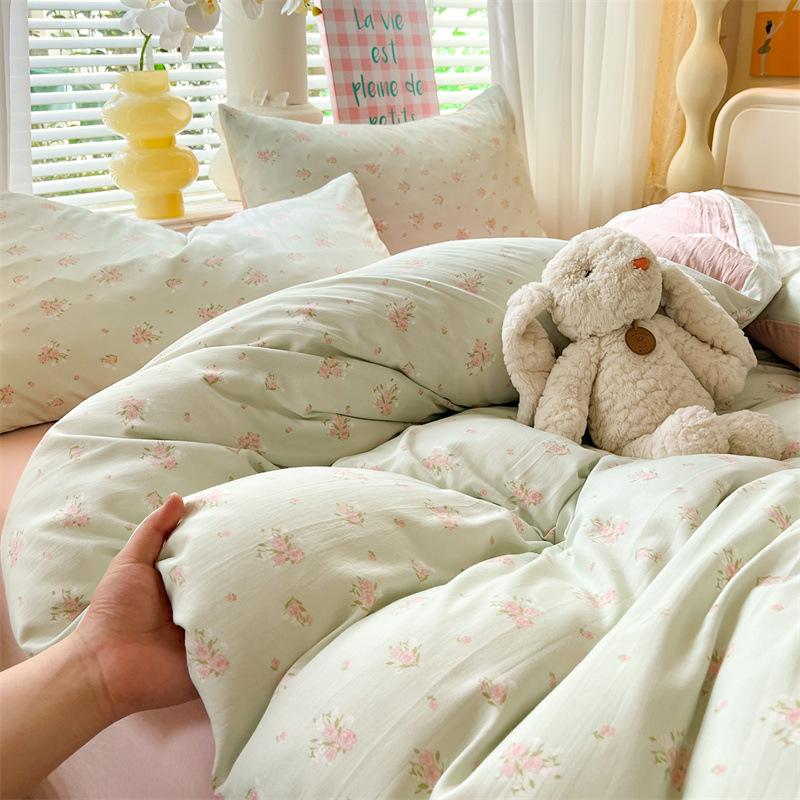 Class A Maternal And Infant Grade Washed Cotton Bed Four-Piece Set, Children'S Cartoon Bed Sheet Quilt Cover, Dormitory Single Quilt Cover 3Pcs Set