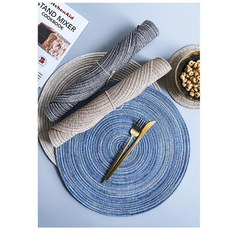 Round Table Mat Woven Ramie Placemats Anti Slip Dining Table Mats Non-Slip Tableware Bowl Pads Kitchen Drink Cup Coasters