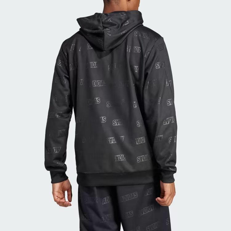 Adidas Essentials Series Men Letter Logo Embossed Polar Fleece Long Sleeve Hoodie Black IJ6435