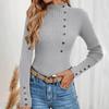 Women's Casual Solid Color Slim Button Knit Sweater Long Sleeved Base Sweater Sweater