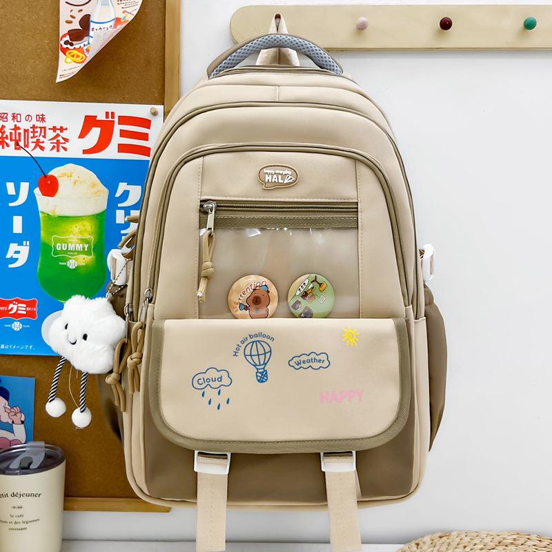 Schoolbag High Value Cute Small Fresh Contrasting Color Schoolbag Female Junior High School Girl High School Student Backpack Travel Lightweight