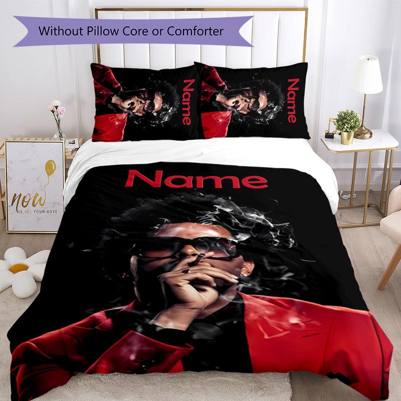 3pcs Custom Name The Weeknd Bedding Set Duvet Cover Closure Includes 1 Duvet Cover & 2 Pillowcases for All Seasons Bedroom Decor