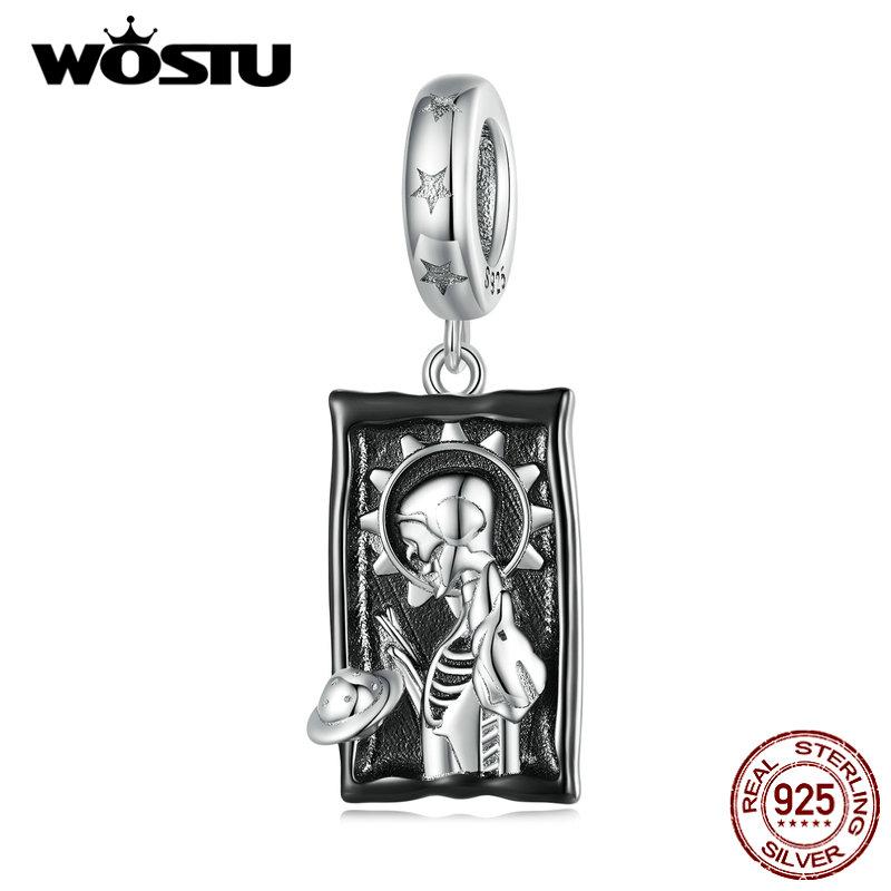 

WOSTU Стерлингового Серебра 925 пробы Мир Таро Подвеска из бисера Скелет Подвески для женщин Оригинальный браслет и ожерелье