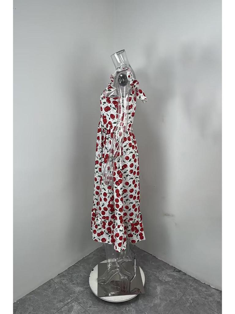 2026 Spring European American Style Women's Fashion Casual Printed Patchwork Ruffled Hem Dress