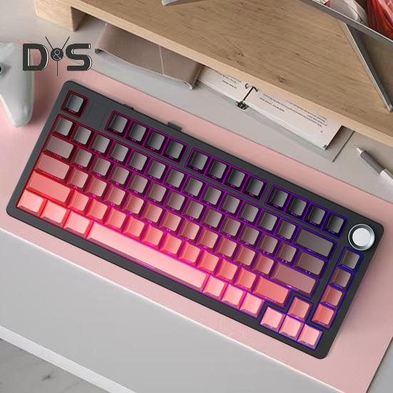 Teclado mecânico compatível com Bluetooth/2.4G/Tipo C com fio, três modos de conexão, troca a quente de teclas completas, 81 teclas