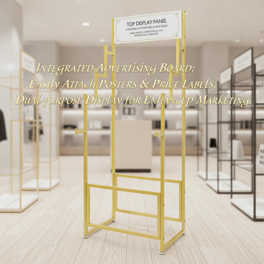 Carpet Display Rack Floor Standing, 4-Tier Golden Metal Rug Display Stand with Stepped Design, 100 lbs Capacity for Mats Scarves Belts Retail Store