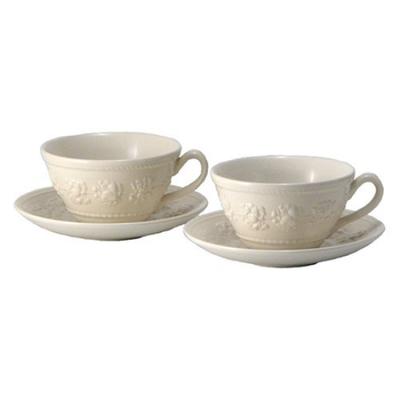Wedgwood Wear Collection Festivity Ivory Teacup Saucer Pair Gift Set Queen's &
