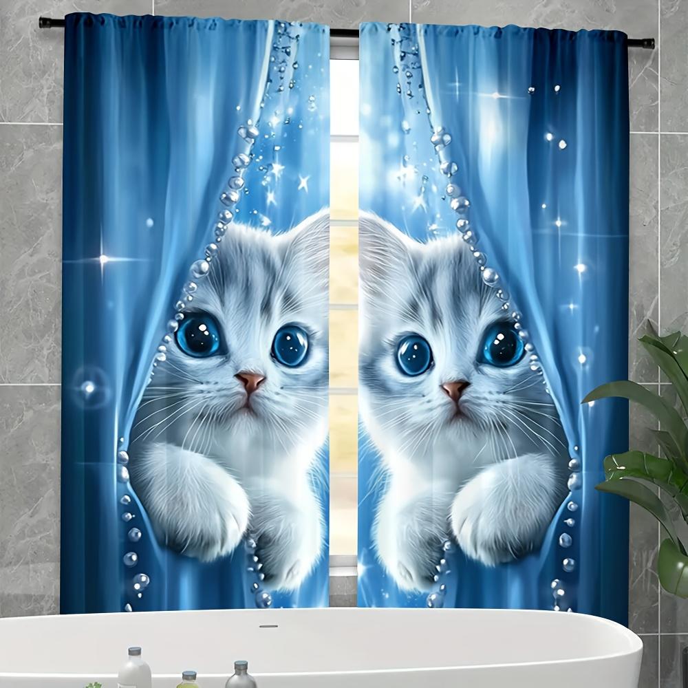Cute Cat Print Curtains Bedroom Living Room Study Home Decor Curtain Light Filtering For Sitting Made Of Polyester With Rod Pocket