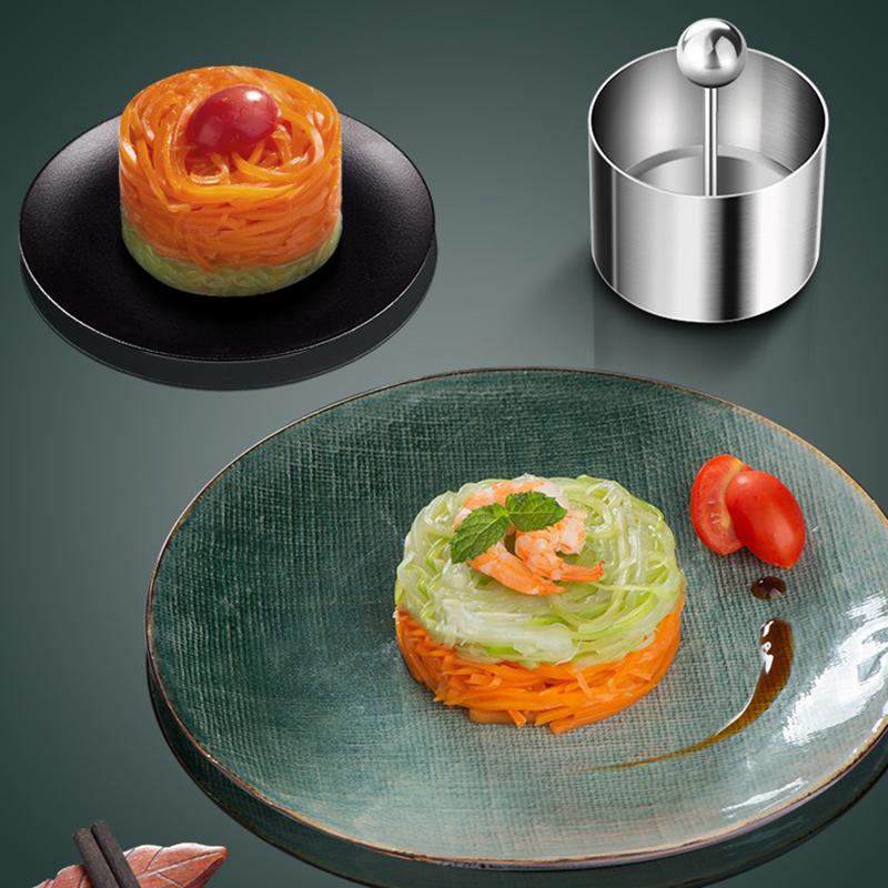 Runde Reisbällchenform mit Ausdrücker Edelstahl Dessert Mousse Kuchenringe Leichtes Entformen Sushi-Zubereitungsform Küchenwerkzeug