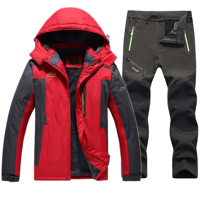 Men's Plus Size Fleece-Lined Winter Mountaineering Suit: Windproof, Rainproof, Thick, and Warm.