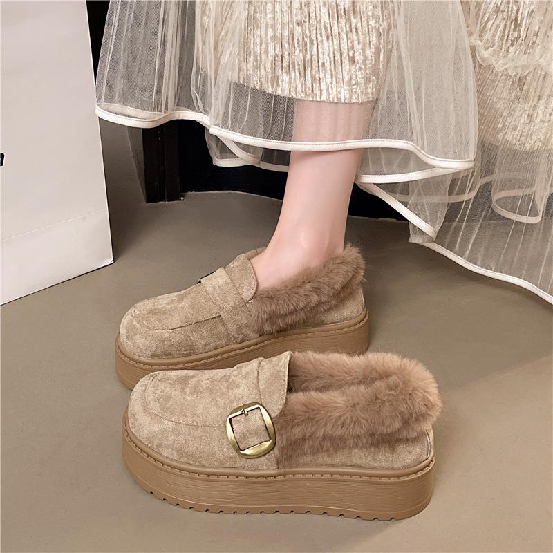 

Platform Snow Boots Women Winter New Non Slip Plush Thicken Warm Shoes Height Increase Fashion Buckle Strap Comfort Cotton Shoes 35