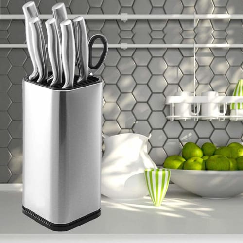 Universal Size Knife Stand, Stainless Steel Square Soft-Touch Knife Holder, Safe, Space-Saving, Kitchen Storage, Antibacterial, Multifunctional, and C
