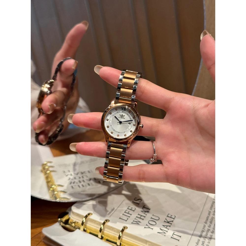 Women Watch Ladies Quartz Roman Numerals Day Date Calendar Watches Sapphire Glass Solid Steel Strap Women Wristwatch