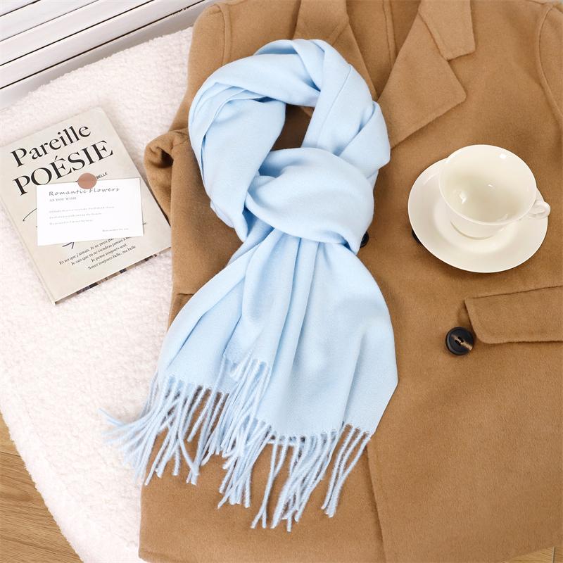 30*180cm Korea Styles Solid Color Cashmere Winter Warm Women Scarf Thicken Shawl Tassels Pashmina Hijab Wrap Windproof Foulard