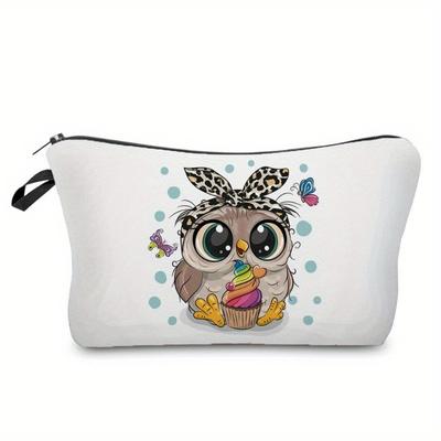 1pc Cute Owl Pattern Makeup Bag, Portable Cosmetics Storage Organizer, Toiletry Wash Bag With Zipper for Women Girls Birthday Gift